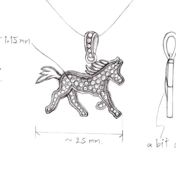 Inked sketch of horse pendant